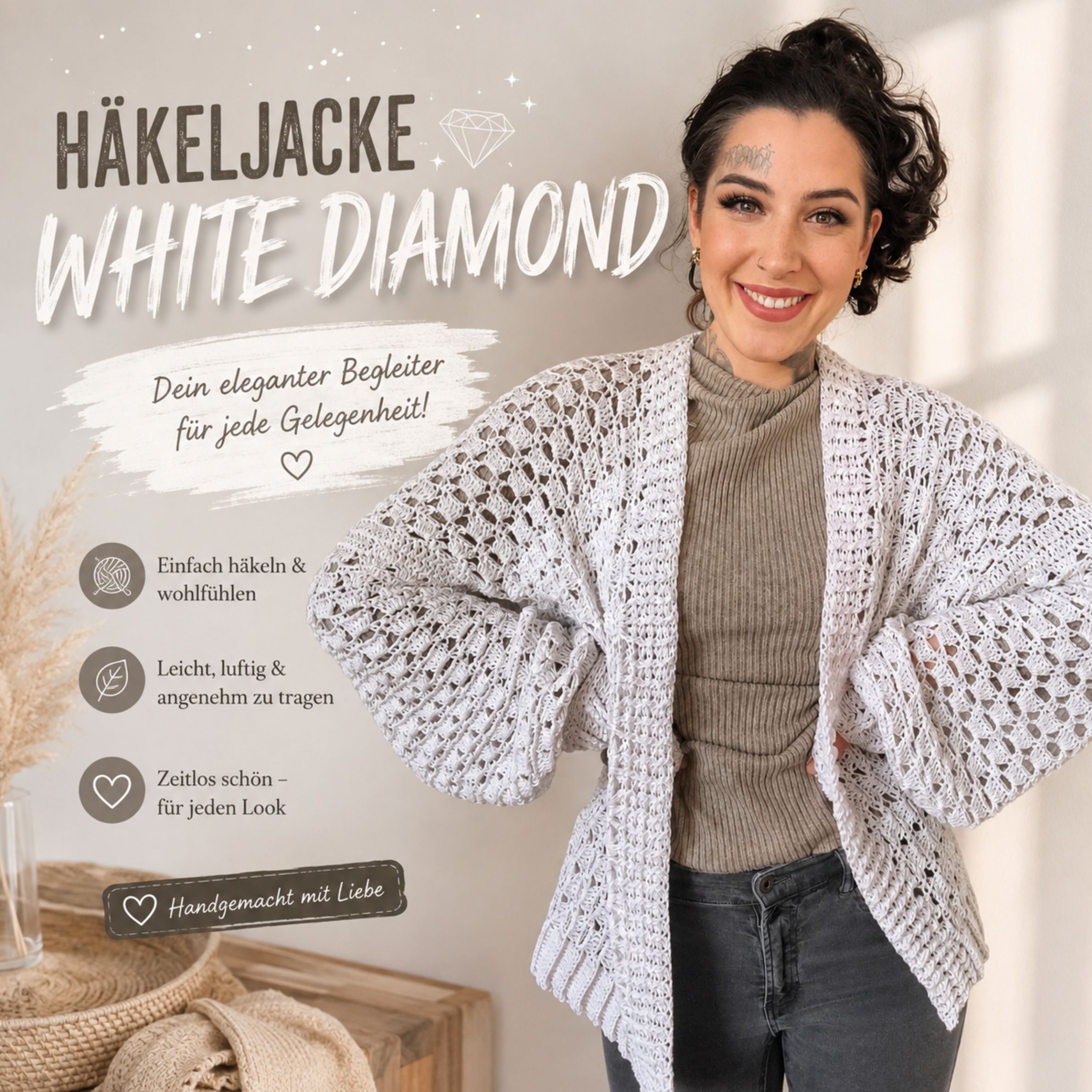 🤍 HÄKELJACKE WHITE DIAMOND – Deine neue Lieblingsjacke zum Selberhäkeln